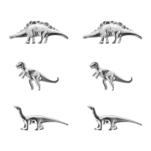 3 Pairs of T-Rex Dinosaur Earrings - Post Stud - Metal Stud - Wedding Engagement - Picture 1 of 4